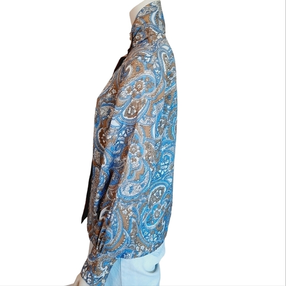 VINTAGE 70s Blouse size Medium Paisley Print Full Sleeve Edwardian Neck - Picture 7 of 8
